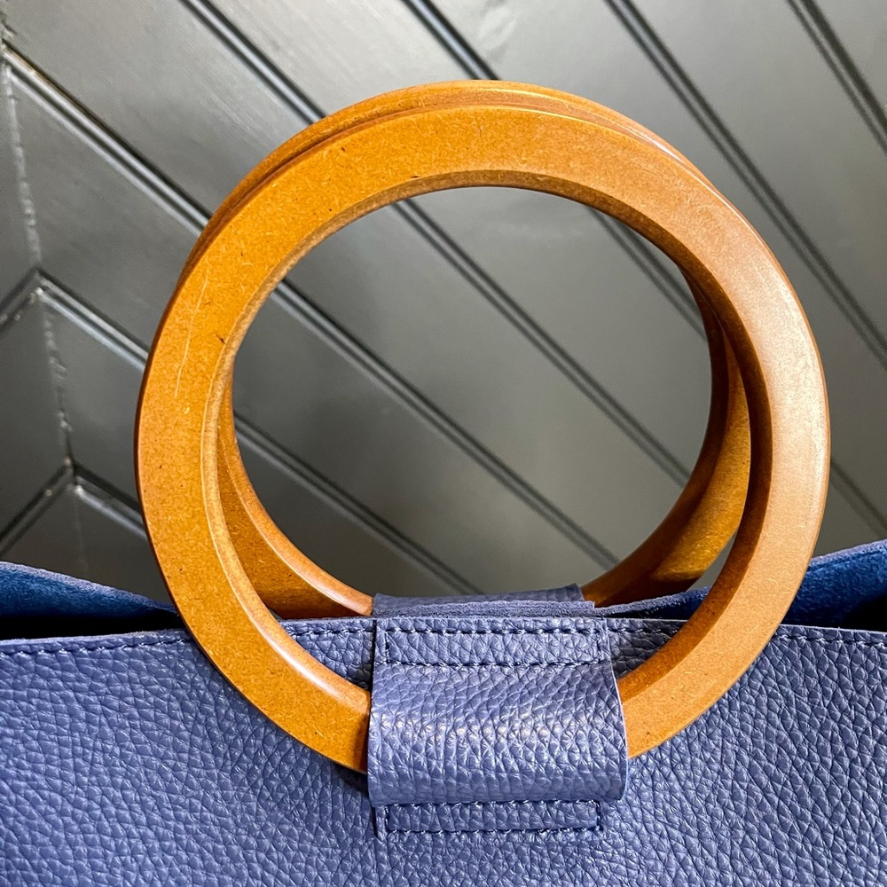 Blue Vegan Leather Bucket Bag - Picture 4 of 9